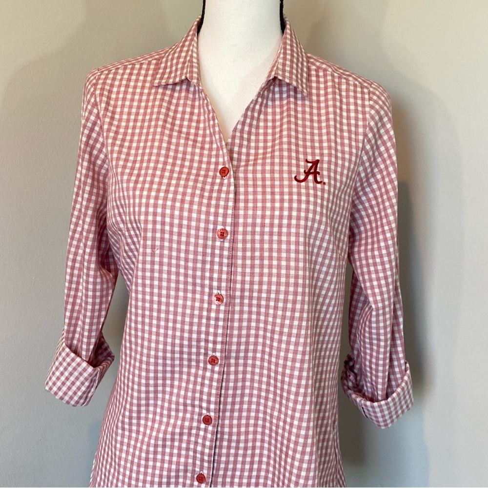 Antigua Red & White Checkered Button Down Shirt Alabama Crimson Tide size Medium - Picture 6 of 16